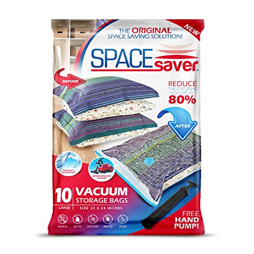 Product Cover Spacesaver Premium Vacuum Storage Bags. 80% More Storage! Hand-Pump for Travel! Double-Zip Seal and Triple Seal Turbo-Valve for Max Space Saving! (Large 10 Pack)
