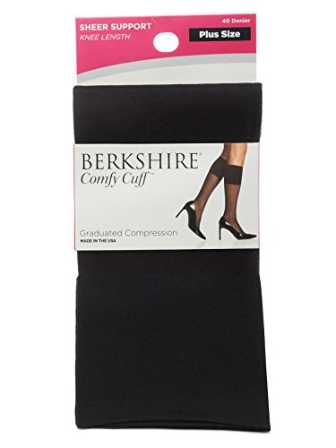 Product Cover Berkshire Women's Plus-Size Queen Comfy Cuff Plus Sheer Graduated Compression Trouser Socks, Black, Queen Size