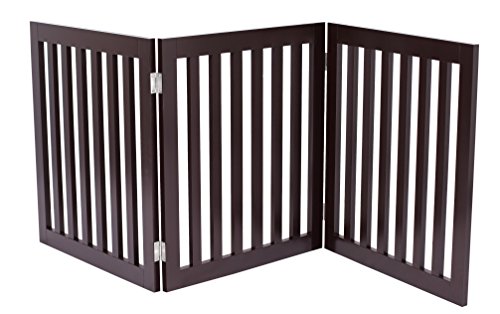 Product Cover Internet's Best Traditional Pet Gate - 3 Panel - 24 Inch Step Over Fence - Free Standing Folding Z Shape Indoor Doorway Hall Stairs Dog Puppy Gate - Fully Assembled - Espresso - MDF