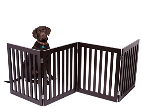 Product Cover Internet's Best Traditional Pet Gate - 4 Panel - 24 Inch Step Over Fence - Free Standing Folding Z Shape Indoor Doorway Hall Stairs Dog Puppy Gate - Fully Assembled - Espresso - MDF
