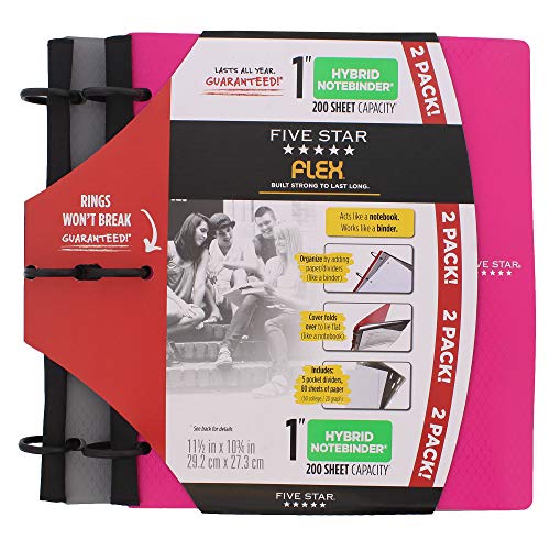 Product Cover Five Star Flex Hybrid NoteBinder, 1 Inch Binder, Notebook and Binder All-in-One, 2 Pack, Pink/Grey