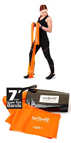 Product Cover Super Exercise Band Light+ Orange 7 ft. Long Latex Free Resistance Bands Door Anchor Set, Carry Pouch, E-Book. for Home Gym, Strength Training, Physical Therapy, Yoga, Pilates, and Chair Workouts.