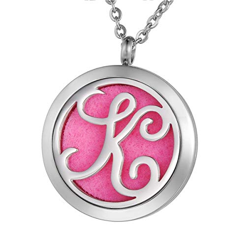 Product Cover VALYRIA Monogram K Aromatherapy Essential Oil Diffuser Necklace-Stainless Steel Letter Locket Pendant with 11 Refill Pads