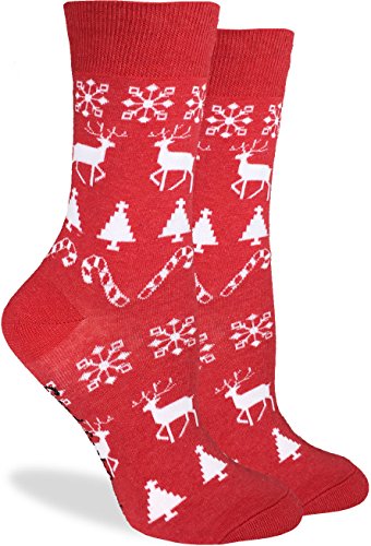 Product Cover Good Luck Sock Women's Christmas Holiday Crew Socks - Red, Adult Shoe Size 5-9