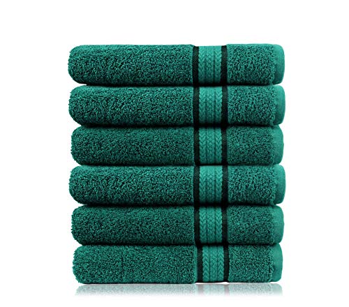 Product Cover Cotton Craft Ultra Soft 6 Pack Hand Towels 16x28 Teal Weighs 6 Ounces Each - 100% Pure Ringspun Cotton - Luxurious Rayon Trim - Ideal for Everyday use - Easy Care Machine wash