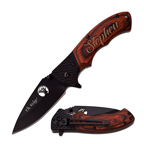 Product Cover Custom Knives - Laser Engraved Knife - Engraved Hunting Knife - Pakkawood Knife - Engraved Groomsmen Pocket Knife BPW