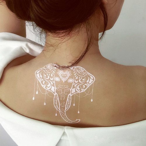 Product Cover Temporary Tattoo, Dearbeauty White Henna Tattoo Sticker Kit for Women & Girls, 6 Sheets 100 New Designs (Elephant)