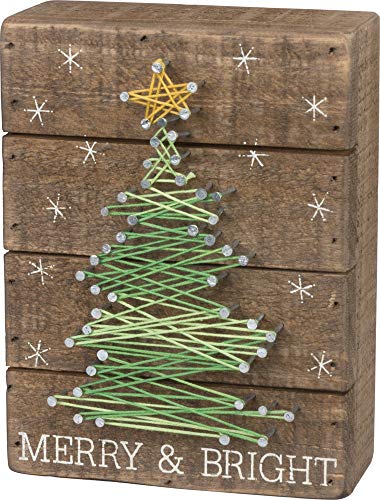 Product Cover Primitives by Kathy Slat String Art Box Sign, Merry & Bright
