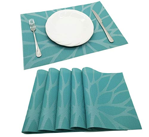 Product Cover Tennove Placemats Set of 6, Woven Vinyl Table Mats PVC Placemats for Kitchen Dining Table Decoration (Flower-A)