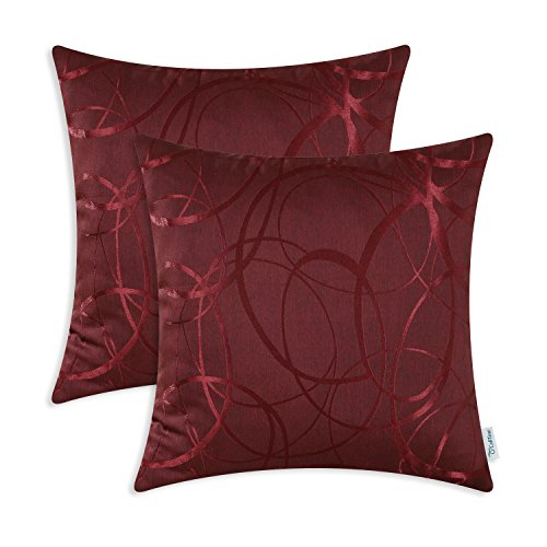 Product Cover CaliTime Pack of 2 Cushion Covers Throw Pillow Cases Shells for Couch Sofa Home Decor Modern Shining & Dull Contrast Circles Rings Geometric 20 X 20 Inches Burgundy