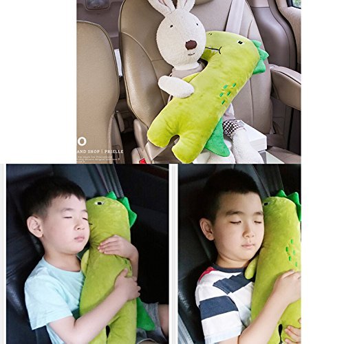 Product Cover Cute Doll Car Seat Strap Belt Cushion Cover for Kids Children, Adjustable Pillow Pad Vehicle Car Safety Belt Toy Pet Protect Shoulder Chest Child (DinoGreen)