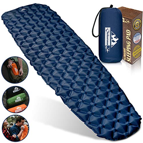 Product Cover OutdoorsmanLab Ultralight Sleeping Pad - Ultra-Compact for Backpacking, Camping, Travel w Air-Support Cells Design (Blue)