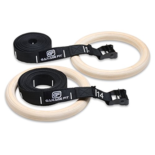 Product Cover Wood Gymnastic Rings - Premium Heavy Duty Cross Training, Gymnastics Rings, Fitness Rings, Exercise Rings - Great for Your Home Gym - Muscle Ups, Ring Dips, Ring Rows (Black Numbered, 1.25 inch)