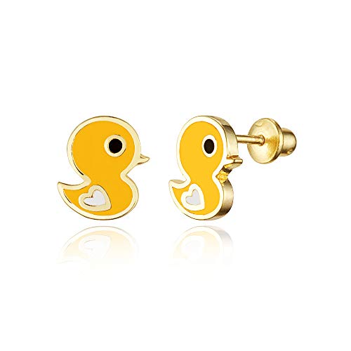 Product Cover 14k Gold Plated Enamel Chick Baby Girls Screwback Earrings with Sterling Silver Post