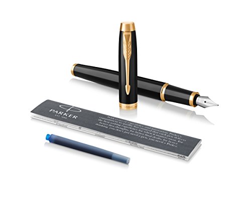 Product Cover Parker IM Fountain Pen, Black Lacquer Gold Trim, Fine Nib with Blue Ink Refill (1931645)