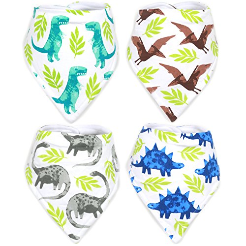 Product Cover Stadela Baby Adjustable Bandana Drool Bibs for Drooling and Teething Nursery Burp Cloths 4 Pack Baby Shower Gift Set for Boys - Jurassic Adventure with Prehistoric Dinosaur
