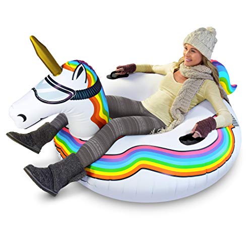 Product Cover GoFloats Winter Snow Tube - Inflatable Toboggan Sled for Kids and Adults (Choose from Unicorn, Ice Dragon, Polar Bear, Penguin, Flamingo)