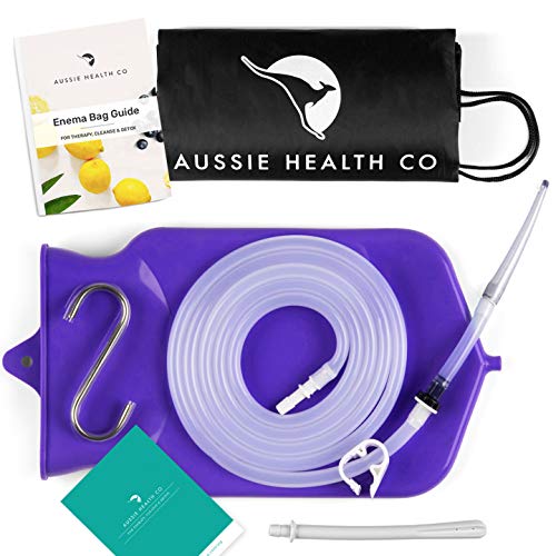 Product Cover Aussie Health Co Non-Toxic Silicone Enema Bag Kit. 2 Quart. BPA & Phthalates Free. for at Home Water & Coffee Colon Cleansing. Purple Color. Includes Instruction Booklet.
