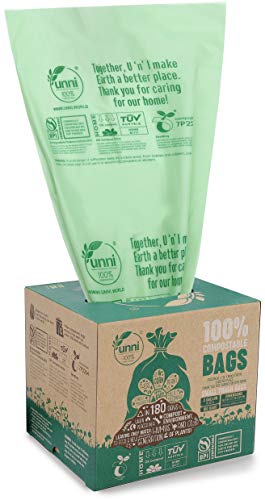 Product Cover UNNI ASTM D6400 100% Compostable Trash Bags, 3 Gallon, 11.35 Liter, 600 Count, Extra Thick 0.71 Mils, Food Scrap Small Kitchen Trash Bags, US BPI and Europe OK Compost Home Certified, San Francisco