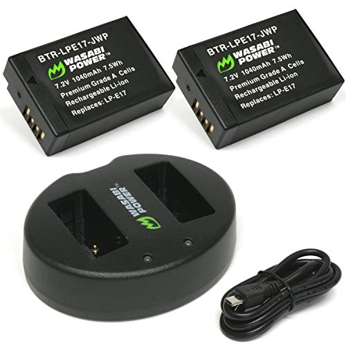 Product Cover Wasabi Power LP-E17 Battery (2-Pack) and Dual USB Charger for Canon EOS 77D, EOS 750D, EOS 760D, EOS 8000D, EOS M3, EOS M5, EOS M6, EOS Rebel T6i, EOS Rebel T6s, EOS Rebel T7i, Kiss X8i, EOS RP