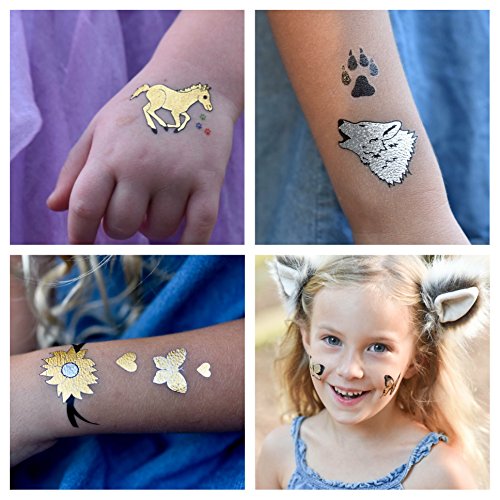 Product Cover Twink Designs Temporary Tattoos for Kids | 22 Individual Sheets | 144 Tattoos | Great for Party Favors, Goody Bags and Prizes for Boys and Girls | Fake Metallic Temporary Tattoos for Children