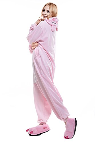 Product Cover NEWCOSPLAY Pink/Black Pig Costume Sleepsuit Adult Onesies Pajamas (L, Pink Pig)