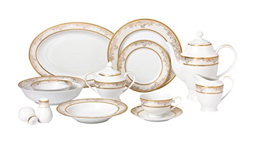 Product Cover Lorren Home Trends 57 Piece 'Chloe' Bone China Dinnerware Set (Service for 8 People), Gold