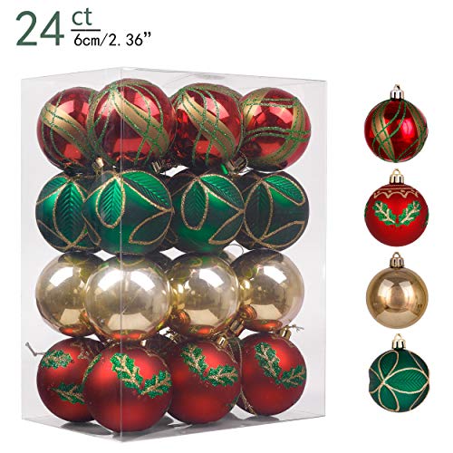 Product Cover Valery Madelyn 24ct 60mm Country Road Red Green and Gold Shatterproof Christmas Ball Ornaments Decoration,Themed with Tree Skirt(Not Included)