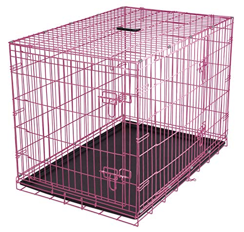 Product Cover Internet's Best Double Door Steel Crates Collapsible and Foldable Wire Dog Kennel, 36 Inch (Medium), Pink