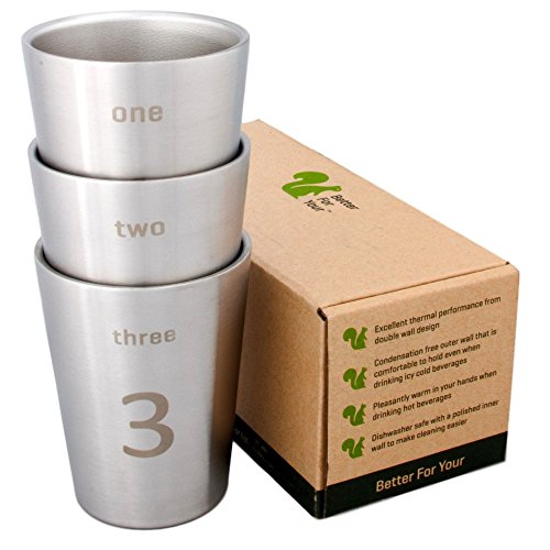 Product Cover Better For Your - Small Stainless Steel Double Wall Number Cups - 8oz (250ml) - Set of 3 - Tumblers with Numbers and Words 1-2-3