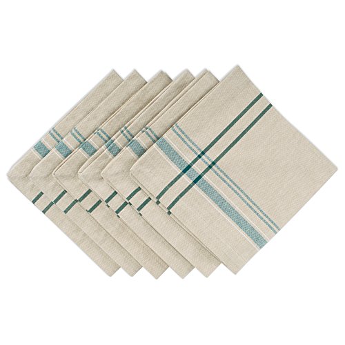 Product Cover DII 100% Cotton Oversized Basic Everyday 20x20 Napkin Set of 6, French Set, Teal Stripes