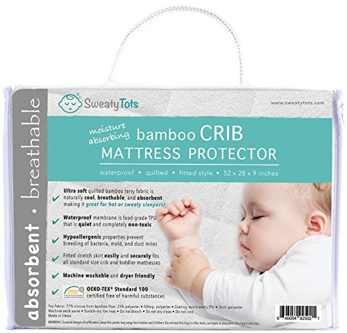 Product Cover Crib Mattress Protector for Hot or Sweaty Sleepers - Waterproof Quilted Bamboo Pad/Cover/Topper for Crib and Toddler Beds