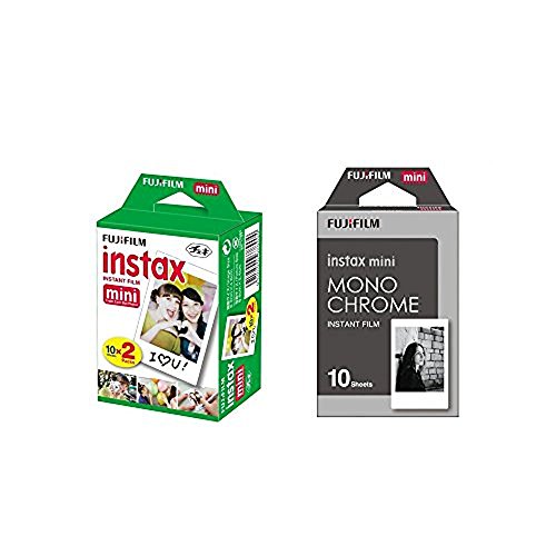 Product Cover Fujifilm Instax Mini Instant Film 2-PACK BUNDLE SET , Twin Pack Film ( 20 ) + Film Monochrome ( 10 ) for Mini 90 8 70 7s 50s 25 300 Camera SP-1 Printer