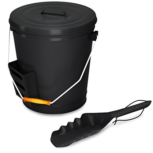 Product Cover Home-Complete 4.75 Gallon Black Ash Bucket with Lid and Shovel-Essential Tools for Fireplaces, Fire Pits, Wood Burning Stoves-Hearth Accessories