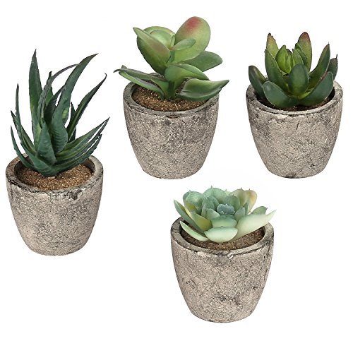 Product Cover MyGift Assorted Decorative Artificial Succulent Plants with Gray Pots, Set of 4