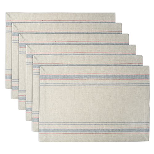 Product Cover DII 100% Cotton Machine Washable, Everyday French Placemat for Dinner Parties, Summer & Outdoor Picnics, Set of 6 Set, Gray Stripes