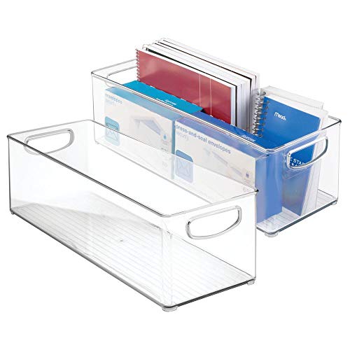 Product Cover mDesign Large Stackable Plastic Storage Bin Container, Home Office Desk and Drawer Organizer Tote with Handles - Holds Gel Pens, Erasers, Tape, Pens, Pencils, Markers - 16