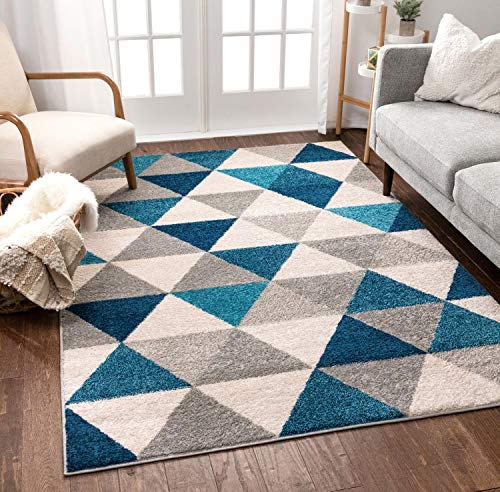 Product Cover Well Woven Isometry Blue & Grey Modern Geometric Triangle Pattern 3'3