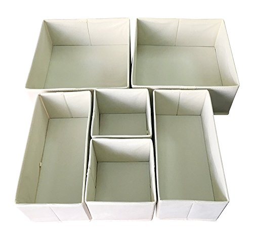 Product Cover Sodynee FBA_SCD6SBE Foldable Cloth Storage Box Closet Dresser Organizer Cube Basket Bins Containers Divider with Drawers for Underwear, Bras, Socks, Ties, Scarves, 6 Pack, Beige