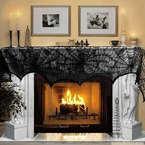 Product Cover Aytai Cobweb Fireplace Scarf Halloween Decoration Black Lace Spiderweb Mantle Scarf Halloween Party Supplies, 18 x 96 inch (Black)