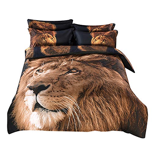 Product Cover Alicemall Queen 3D Lion Bedding Set with Comforter Statement Cool 3D Lion 5-Piece Comforter Set, Twin/ Full/ Queen/ King/ California King (Queen)