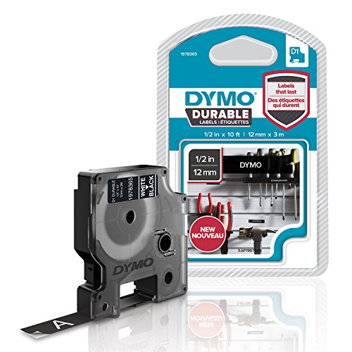 Product Cover DYMO D1 Durable Labeling Tape for LabelManager Label Makers, White Print on Black Tape, 1/2