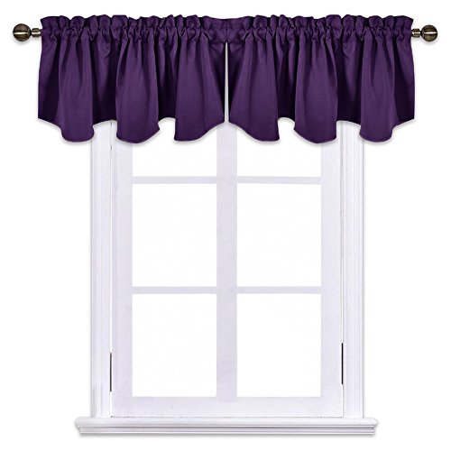 Product Cover NICETOWN Blackout Window Draperies Curtains - 52-inch by 18-inch Scalloped Rod Pocket Valance Kitchen/Living Room/Bedroom Window Toppers Curtains, Royal Purple One Pair