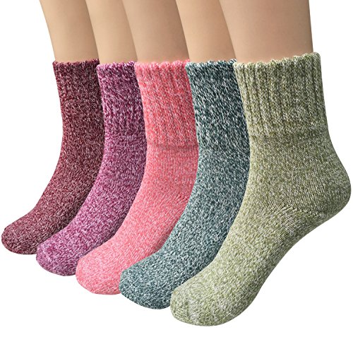 Product Cover Loritta 5 Pairs Womens Vintage Style Winter Warm Thick Knit Wool Cozy Crew Socks,Free size,Multicolor