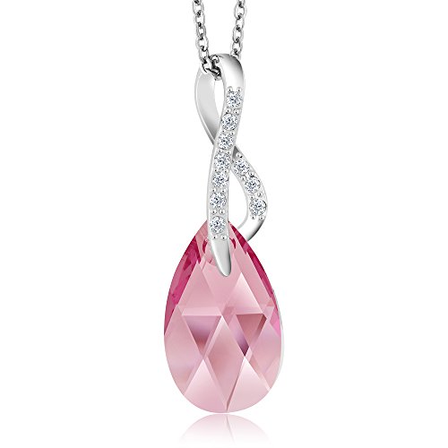 Product Cover Gem Stone King Infinity Pink Ribbon Spring Rose Pendant Made with Swarovski Crystals