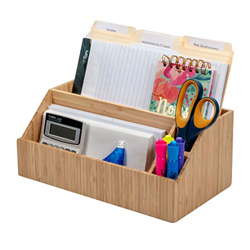 Product Cover MobileVision Bamboo Desktop All-in-One Organizer for File Folders, Notepads, Pens, Stationary Items, Small Electronics and More