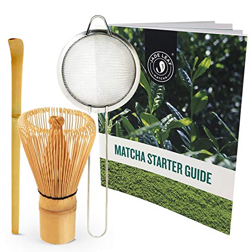 Product Cover Jade Leaf - Traditional Matcha Starter Set - Bamboo Matcha Whisk (Chasen), Bamboo Matcha Scoop (Chashaku), Stainless Steel Sifter, Preparation Guide