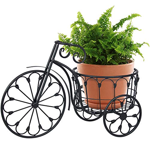 Product Cover Best Choice Products Outdoor 3-Wheel Wrought Iron Mini Garden Tricycle Plant Stand for Patio, Porch, Garden, and Backyard, Black