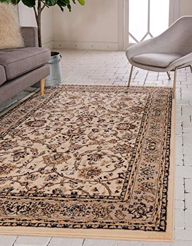 Product Cover Unique Loom Kashan Collection Traditional Floral Overall Pattern with Border Ivory Area Rug (4' 0 x 6' 0)