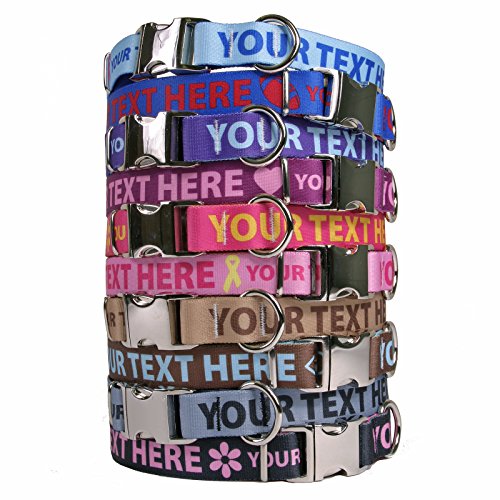 Product Cover Personalized Premium Dog Collar with Metal Clasp - Available 20 Colors + Multiple Sizes, Horizontal Text Personalization